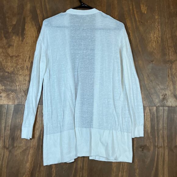 Ann Taylor Womens Sweater White Open Front Sheer Cardigan Normcore Medium - Picture 9 of 11